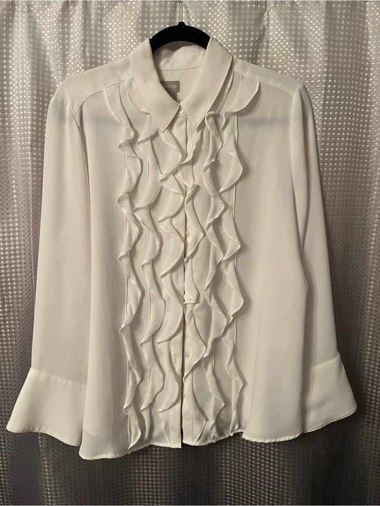 Chico's Tops - Chico's Cream Ruffle Front Button-Down Blouse